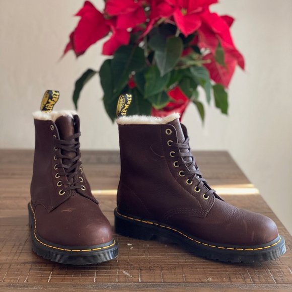 Dr. Martens 1460 Pascal Fur Lined Unisex Brown Leather Boots - Picture 4 of 6